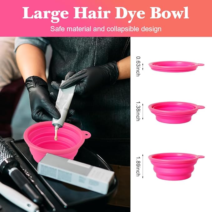 MOONMINI Hair Dye Color Brush and Bowl Set, Color Bowl Brushes Tool Mixing Bowl Kit Tint Comb for Hair Tint Dying Coloring Applicator (Pinky&Clear)
