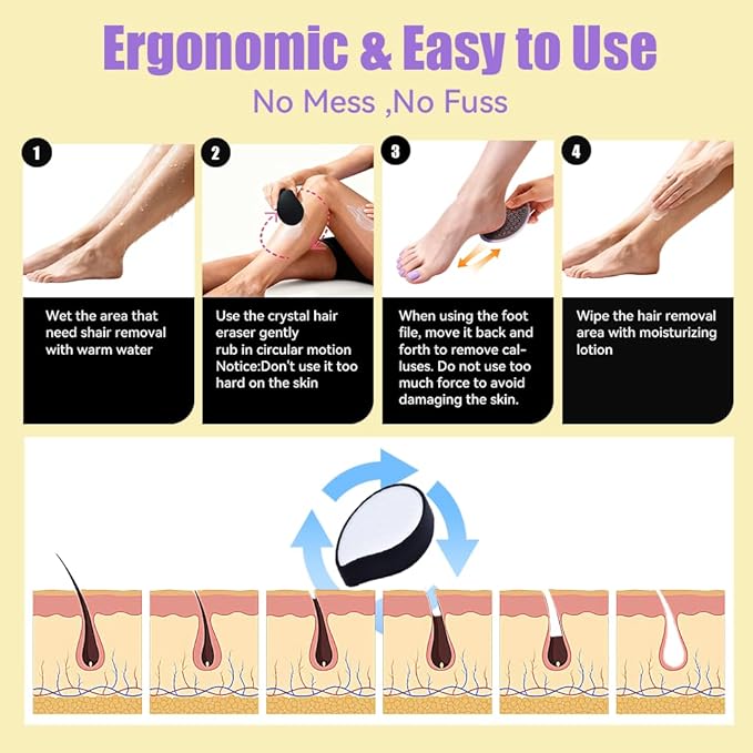 XQBX 2-in-1 Hair Removal & Foot Care Tool - Glass Nano-Crystallization Hair Eraser (Prevents Razor Bumps) + Foot Exfoliator with Debris Cup, Reusable, Compact for Gym/Travel, Unisex