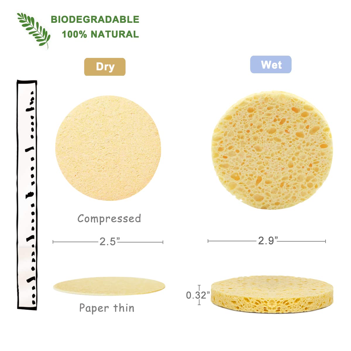 SILUKER 50-Count Compressed Facial Sponges for Daily Face Cleansing, Yellow