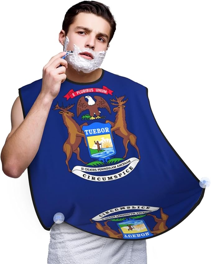 NOUZU Michigan State Flag Print Beard Bib Apron For Men, Beard Hair Catcher For Men Shaving Trimming,Beard Cape Cloth