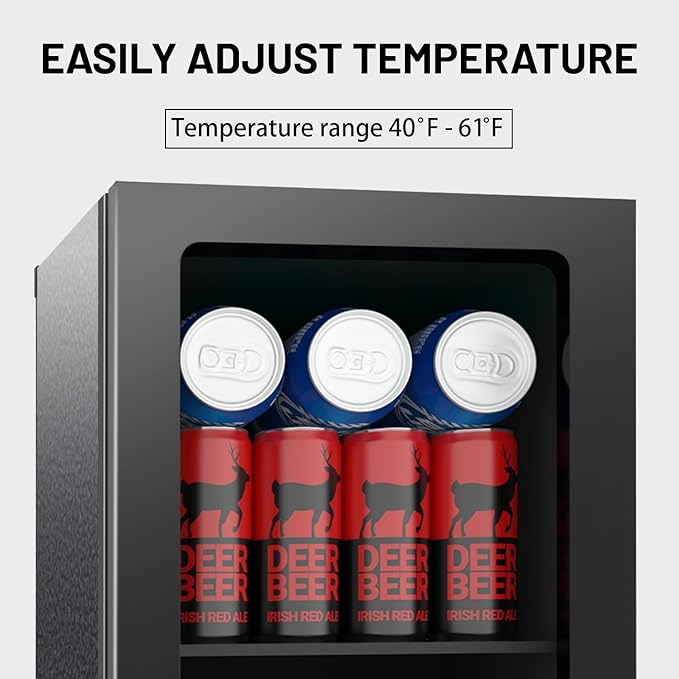 0.9 Cu.Ft Mini Fridge for 24 Cans, Beverage Refrigerator with Clear View Door and Adjustable Shelves, Small Drink Fridge for Soda, Beer, or Wine, Compact Cooler for Bedroom, Office, or Bar