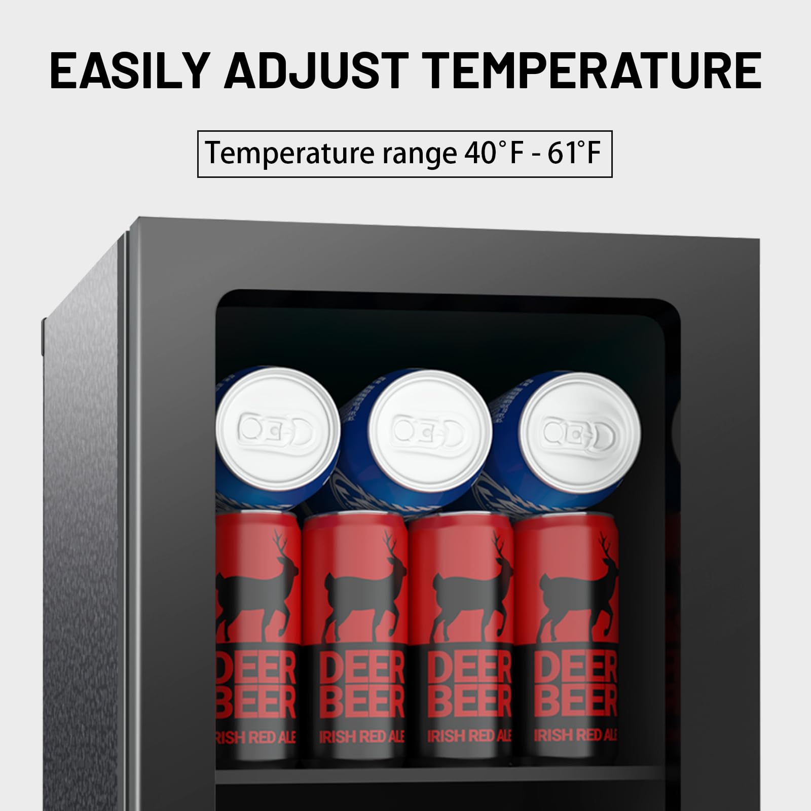 Stopasd Beverage Refrigerator Cooler, 0.9 Cu.Ft/24 Can Drink Fridge with Adjustable Shelves & Clear Door for Soda Wine Beer, Countertop Mini Fridge, Compact Design for Home/Office/Bar (40-61 ℉), Black