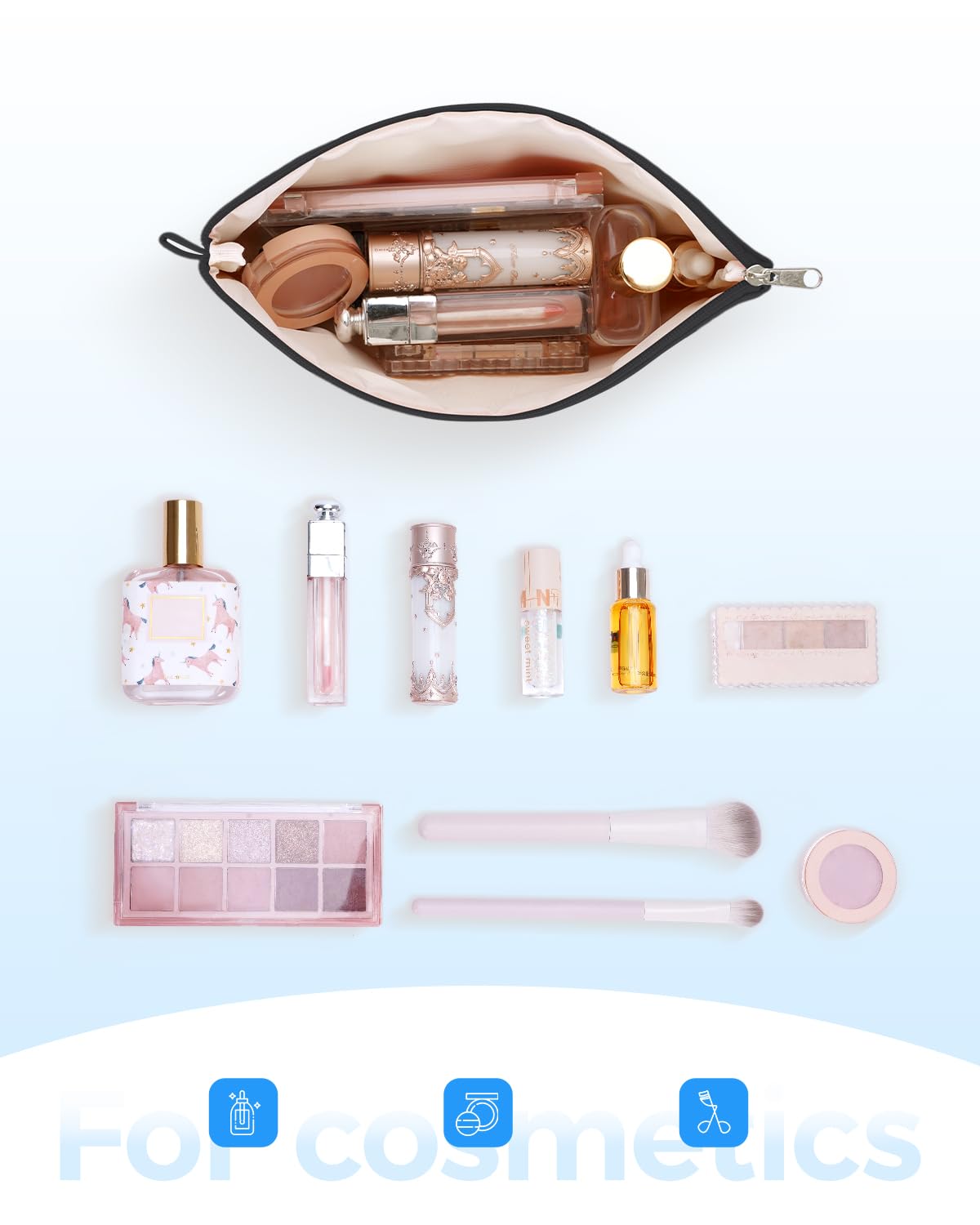 WANDF Small Makeup Bag for Purse, Small Cosmetic Bag for Women