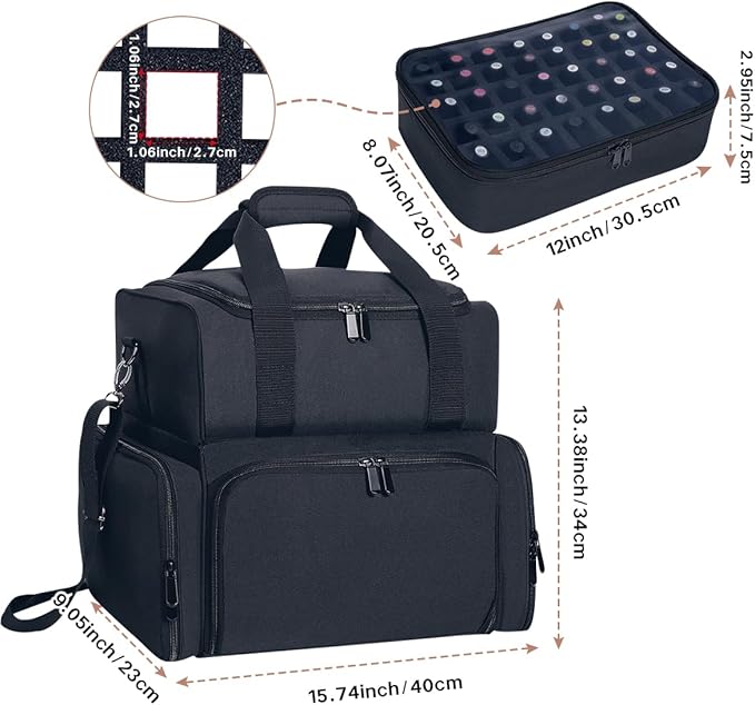 Nail Polish Organizer Case Holds 80 Bottles (15ml - 0.5 fl.oz) and a Nail Lamp,Nail Polish Case with 2 Removable Bags and Tools Storage Sections Black