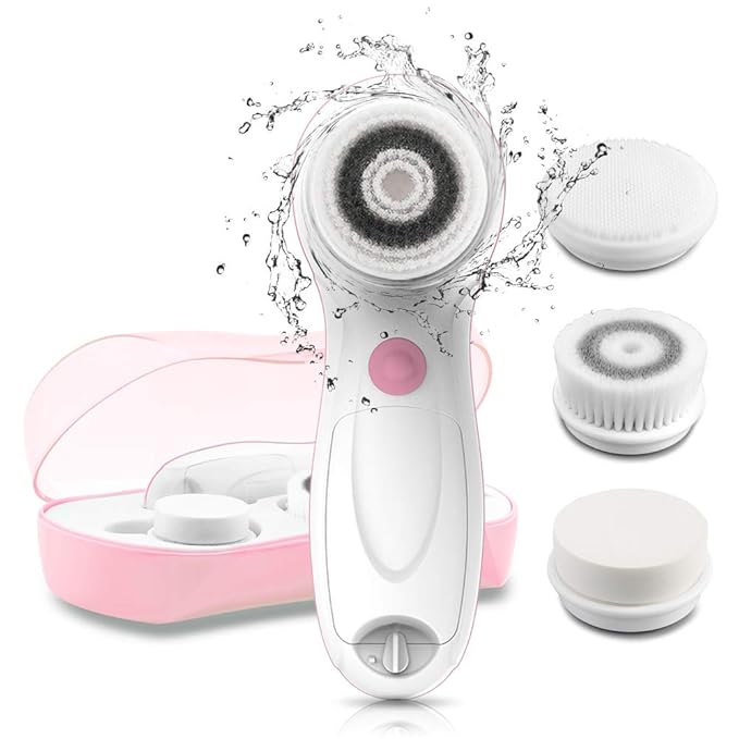 TOUCHBeauty Facial Cleansing & Exfoliator Brush Set with Travel Case 3 Professional Cleansing Brush Heads for Oil/Sensitive/Combination Skin |Waterproof, Dual Speed