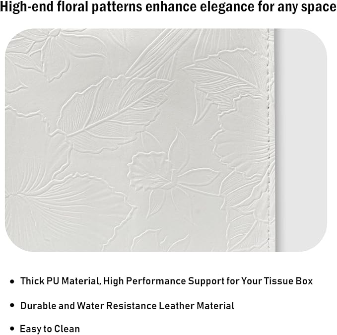 Tissue Box Holder Cover Square Tissue Cube Cover PU Leather Tissue Organizer with Bottom Belt for Bathroom, Tabletop, Kitchen, Night Stands, Office, Home, Car (2, White)