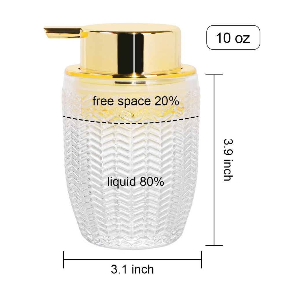Tonxus Foam Soap Dispenser, Clear Glass Foaming Soap Dispenser, 10 Oz Refillable Hand Soap Dispenser Liquid Lotion Pump Container Ribbed Bottle for Bathroom Countertop Decor