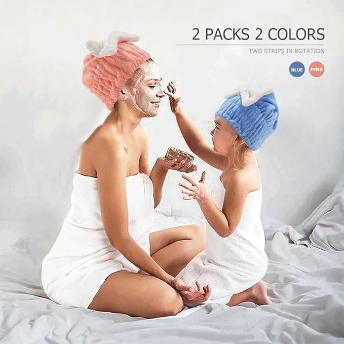 Tihebax 2Pcs Microfiber Hair Wrap Hair Drying Cap Hair Plopping Cap Towel Curly Hair Drying Towel Wrap for Women (Blue and Pink), Small