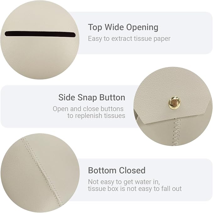 Frayot Tissue Box Cover Square, Faux Leather Tissue Holder Organizer with Side Openings for Bathroom, Vanity, Tabletop, Office (1Pack-Beige)