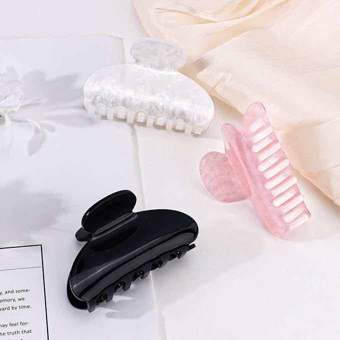Canitor Claw Clips for Women Acrylic Marble Non-slip Emi Hair Clips for Thick Thin Hair Strong Hold Durable Banana Barrettes Cute Hair Accessories Black Pink White