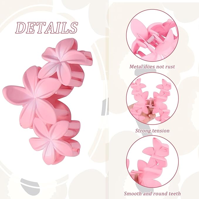 YONOY 6Pcs Flower Hair Clips for Women,Non-Slip Matte Flower Hair Clips for Women,Hawaiian Clip Large Plumeria Banana Cute Clip Beach Hair Accessories (Frosted gradient color)