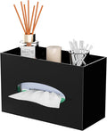 Hongtuocb Black Acrylic Tissue Box Cover Rectangular,Acrylic Tissue Dispenser with Storage Tray for Bathroom Kitchen Home Office (Black, 9.85x4.5x6.3)