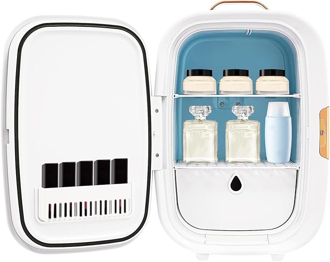 REHOUPTU Cosmetic Fridge with LED Mirror & Adjustable Shelves, 12V/110V Mini Skincare Refrigerator for Bedroom, Vanity, Office, 4 Gal, Gift for Women (White)