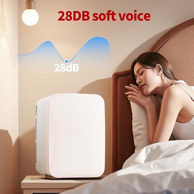 JrostKault Mini Fridge for Bedroom - 10 Liter/15 Can Portable Refrigerator for Dorm, Office, Car - Quiet Cooler & Warmer for Food, Drinks, Makeup & Skincare - AC/DC Power Supply