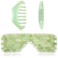2 Pcs Jade Eye Mask and Hair Comb Set Green Jade Stone Eye Mask White Facial Cooling Set Resin Guasha Scalp Comb Facial Massage Tool for Relax Alleviate Puffiness Esthetician Supply (Classic Color)