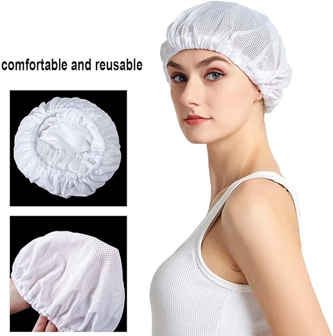 3PC Mesh Sleep Caps Bonnet Night Cap Hair Net Hair Loss Cap for Curly Hair Protection Home Salon Spa Catering White