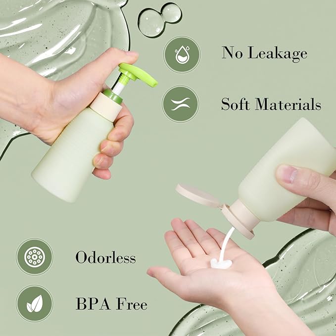 UMETASS 3.4oz Travel Shampoo Bottle with Flip Cap, Refillable Plastic Pump Bottles Dispenser for Soap, Shampoo, Lotions, Liquid Body Wash, Creams and Massage Oil (2Pack, 3.4oz/100ml)