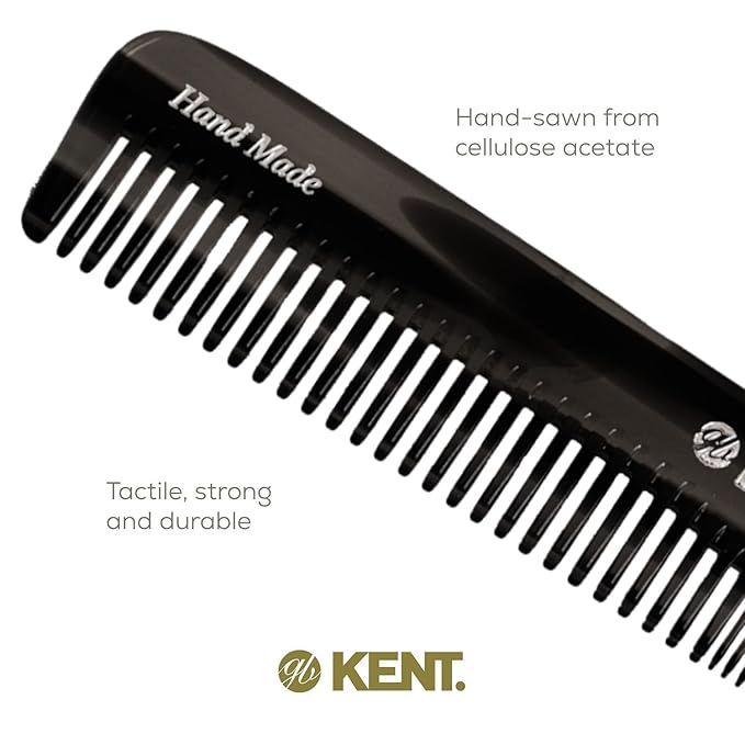 Kent 6T Black Graphite Fine Tooth and Wide Tooth Hair Comb, Handmade Styling Comb for Hair Care, Barber Combs, Beard Combs For Men, Styling Grooming for Men, Women and Kids