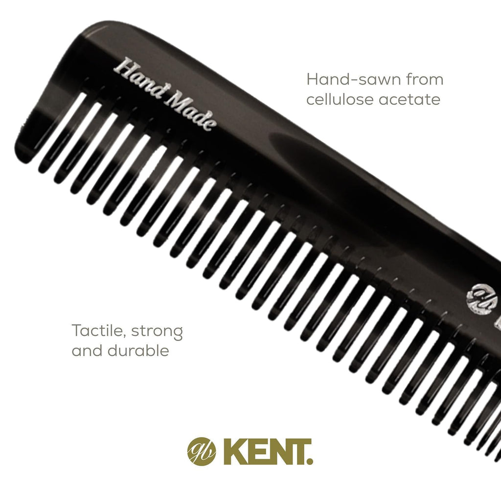 Kent 6T Black Graphite Fine Tooth and Wide Tooth Hair Comb, Handmade Styling Comb for Hair Care, Barber Combs, Beard Combs For Men, Styling Grooming for Men, Women and Kids