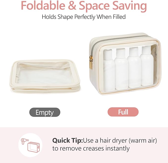 PACKISM Clear Makeup Bag Travel - 3 Pack TSA Approved Toiletry Bag, Beige