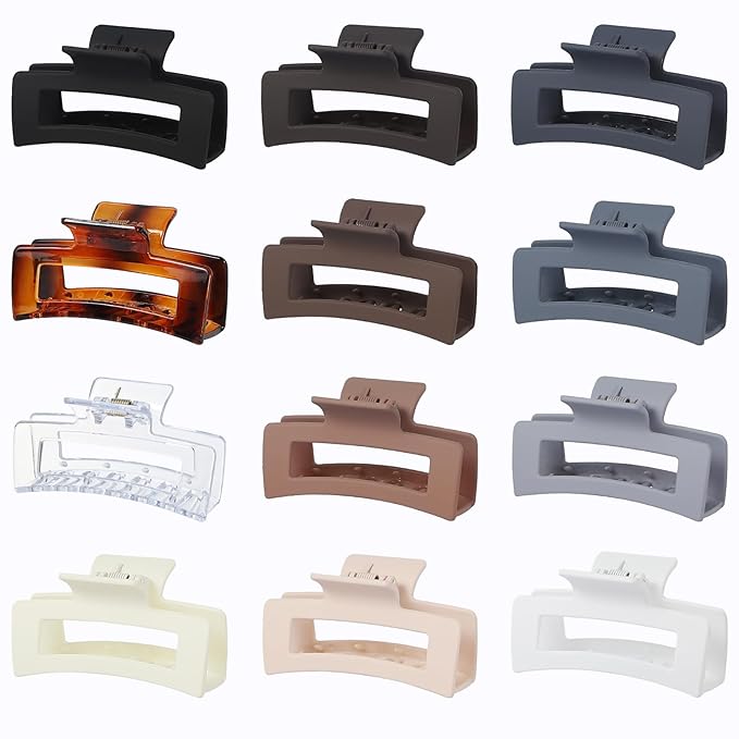 Sisiaipu 3.5 Inch Hair Clips - 12 Pcs Square Jaw Clips for Thick and Thin Hair, Rectangular Hair Accessories for Women and Girls - Neutral