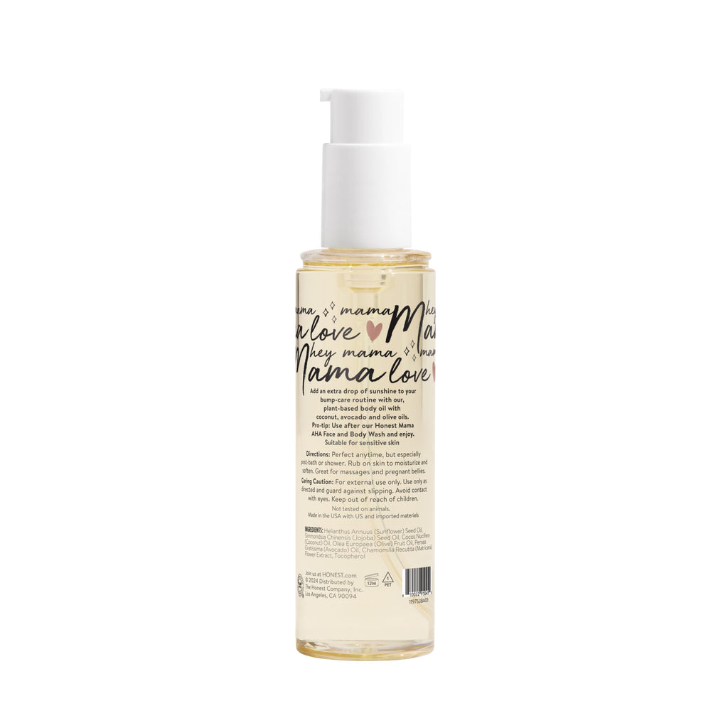 The Honest Company Mama Hydrating and Soothing Glow On Body Belly Oil, Plant Based Hypoallergenic, Fragrance-Free, 4.2 fl oz