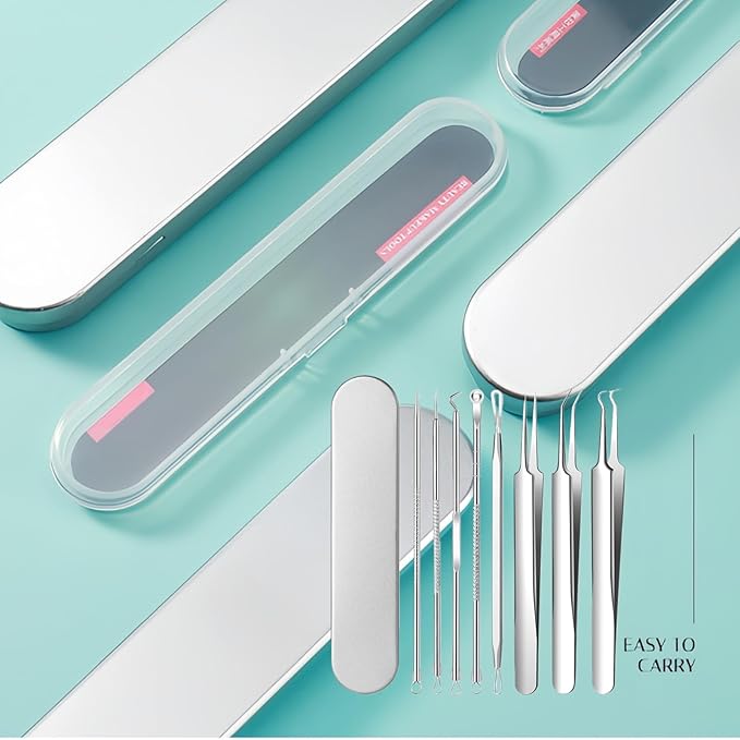 5 Pcs Blackhead Remover Comedone Extractor, Acne Removal Kit, Manual Pimple Popper Tool for Quick and Easy Removal of Pimples, Blackheads on Forehead, Facial and Nose (5 Pack)