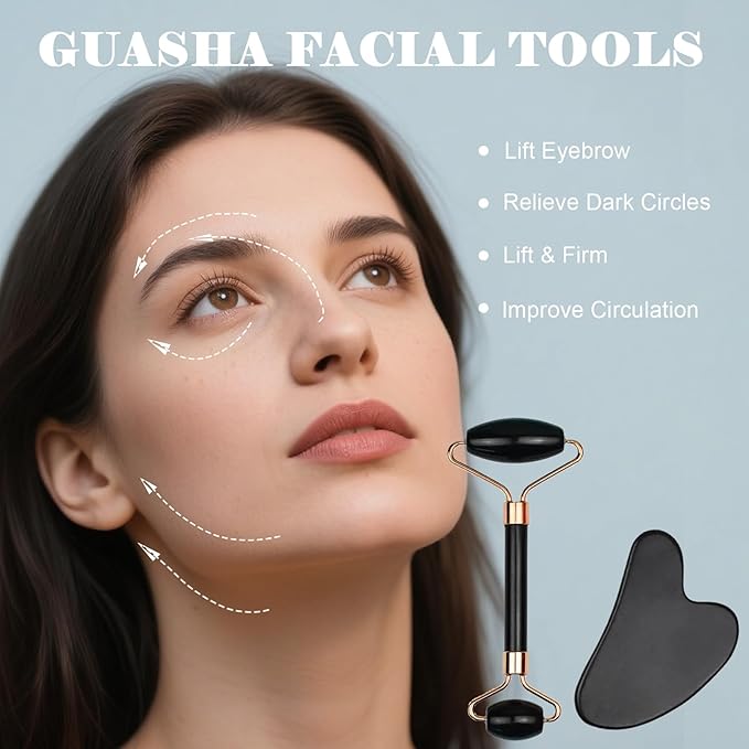 Ao Yee ZGL Gua Sha Facial Massage Tool and Roller Set,Face Depuffing
