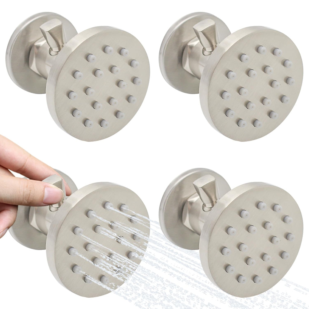 Backnets Brass Shower Body Jets with Adjustable Flow, Massage Spa Brushed Nickel Round Body Spray Shower Side Wall Sprayer Head Jets, 4 pcs, Water Saving