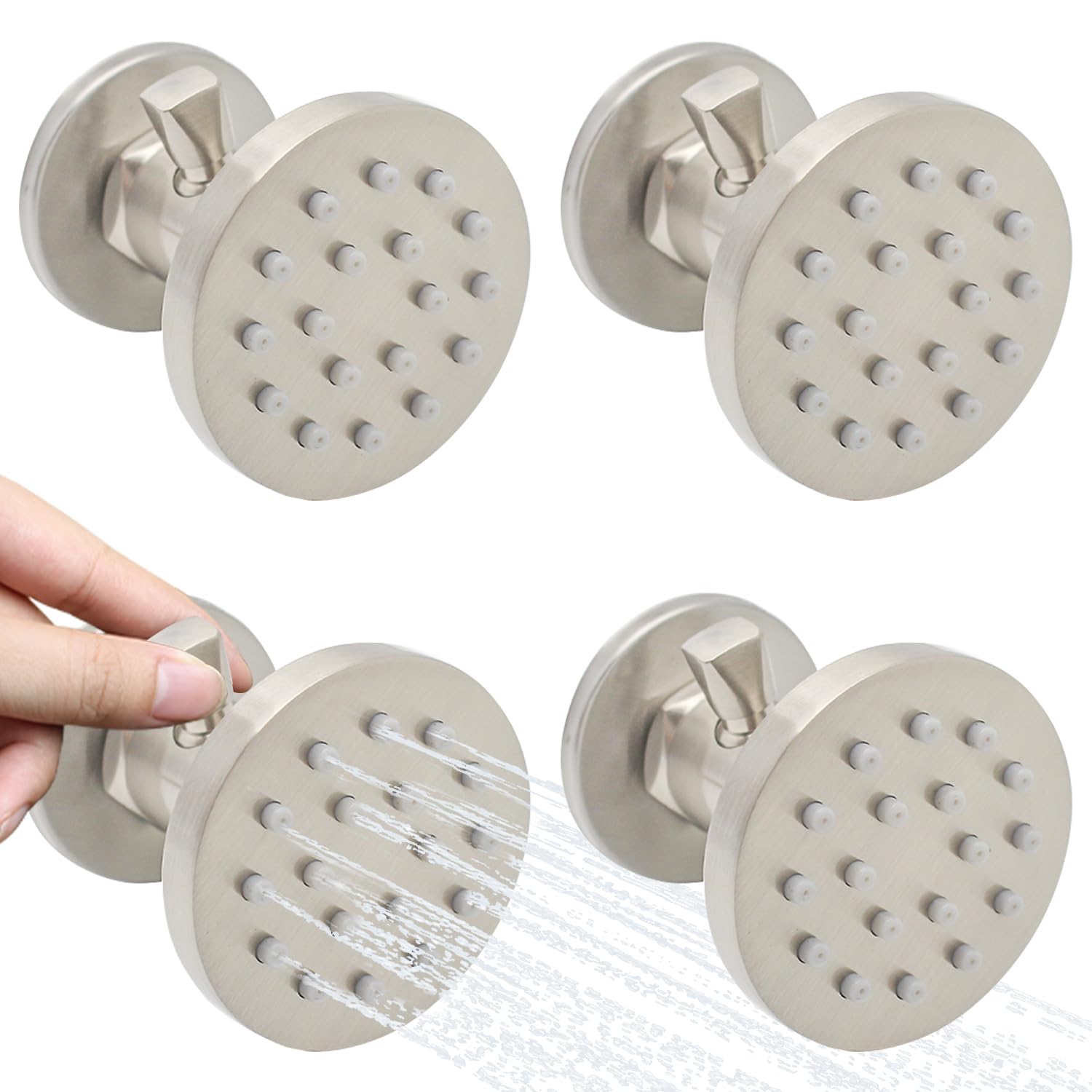 Backnets Brass Shower Body Jets with Adjustable Flow, Massage Spa Brushed Nickel Round Body Spray Shower Side Wall Sprayer Head Jets, 4 pcs, Water Saving