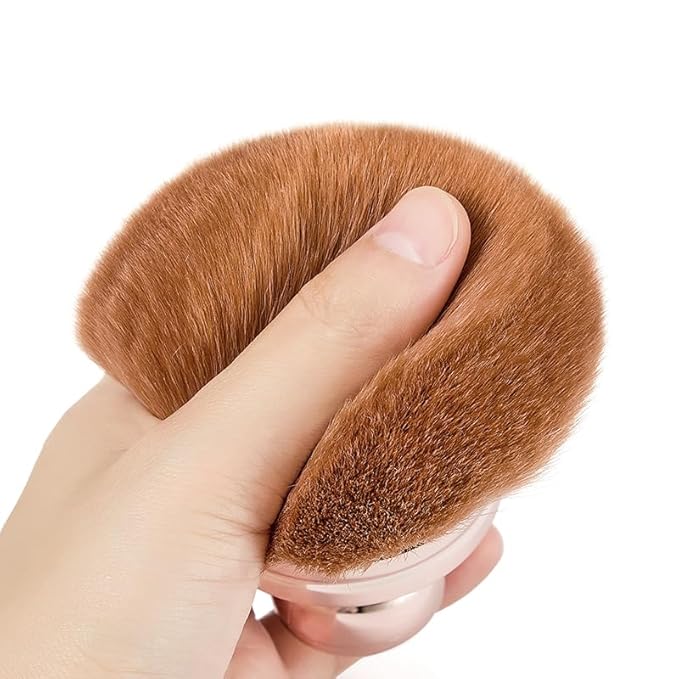 2-Piece Luxury Kabuki Brush Set for Body & Face - Extra Large Fluffy Makeup Brush for Self Tanner, Foundation & Loose Powder, Back Lotion Applicator, Super Soft Bristles (Rose Gold with Gift Box)