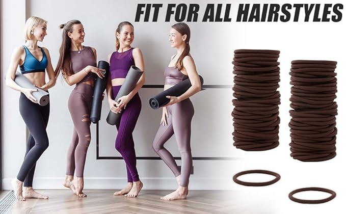 Sderoq 100PCS Hair Bands, 4MM Large Ponytail Holders, Brown - 2 Inch in Diameter Rubber Bands for Medium to Thick Hair, Curly Hair, Women or Girls