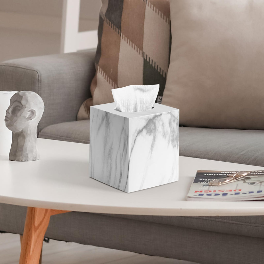 Tissue Box Cover,Square Acrylic Tissue Holder with Non-Slip Base,Marble