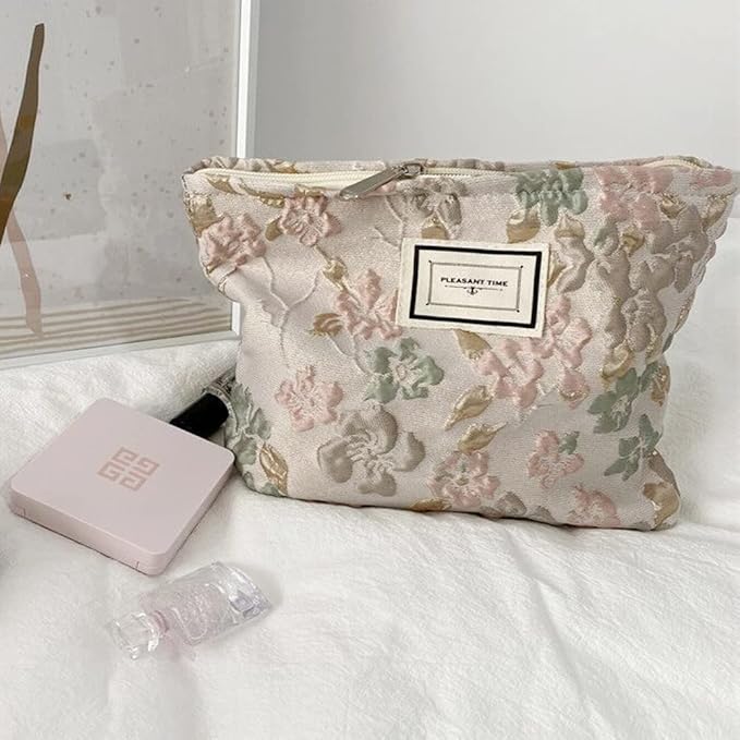 SxoSyo Floral Makeup Bags, Fabric Cosmetic Purse, Pink