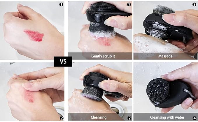 2 Pack Facial Cleansing Brush 2 in 1 for Face Exfoliation, Soft Bamboo Charcoal Microfiber Bristle Dual Face Silicone Scrubber Brush for Pore Deep Cleansing Skincare with Lid, Black+Gradient