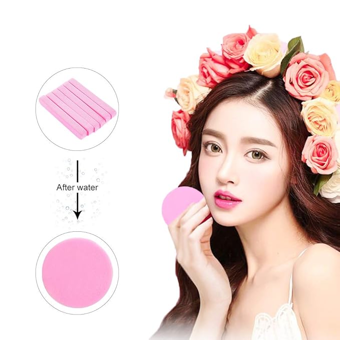 Tegelrying Facial Sponge Compressed,60 Pcs PVA Professional Makeup Removal Wash Round Face Sponges Spa Pads Exfoliating Cleansing for Women,Pink