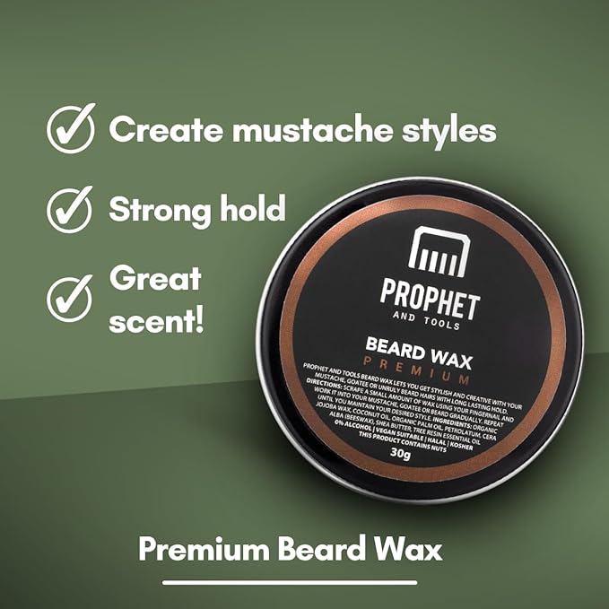 Prophet and Tools Level 3 Strong Hold Beard & Hair Wax - 24-Hour Hold for Shaping & Styling, Easy Wash Out - Includes Mustache Styling Stick