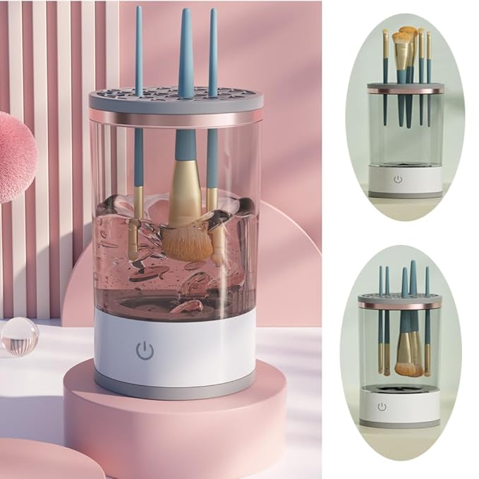 Ipalmay Makeup Brush Cleaner - Electric Makeup Brush Cleaning Machine, Automatic Cosmetics Brush Cleaning Tool & Dryer, Dust-proof Beauty Brushes Organizer, Multi-functional Gift for Women Mom Wife