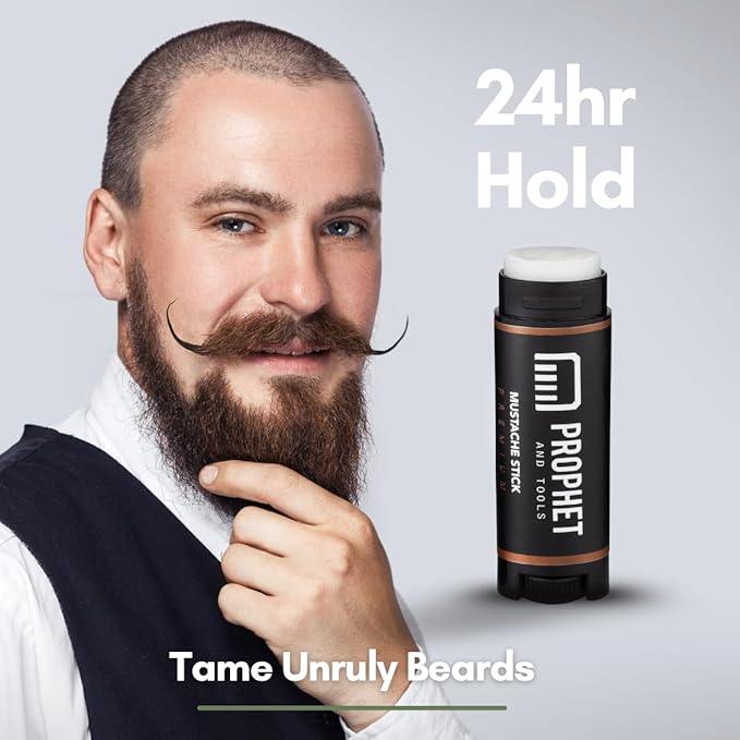 Prophet and Tools Level 3 Strong Hold Beard & Hair Wax - 24-Hour Hold for Shaping & Styling, Easy Wash Out - Includes Mustache Styling Stick