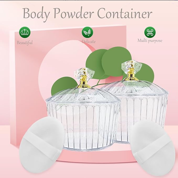 6 Pcs Body Face Plastic Powder Puff and Container Dish 3.15 inche Fluffy Soft Large Powder Puff for Women