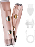 2-in-1 Bikini Trimmer for Women, IPX7 Waterproof Electric Shaver, Body Hair Trimmer & Electric Razor for Face, Lips, Pubic Area, Legs, Rose Pink
