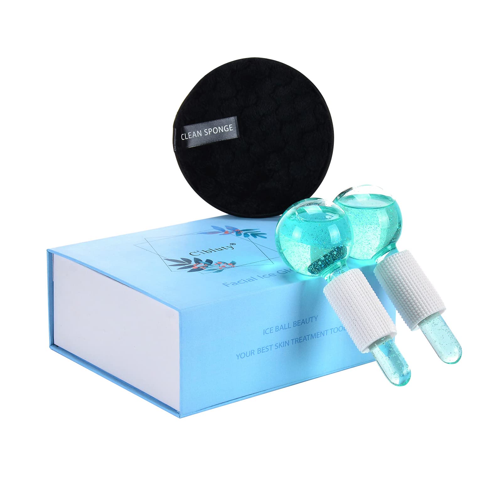 CIBLUTY Ice Globes for Facials- Freezer Free Face Rollers with Essence for Daily Beauty Routines, Skin Massagers Globes Durable Quartz Glass for Reduce Puffiness Skin Cooling (Update Green)