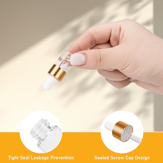 20 Pack Mini Dropper Bottle for Cuticle Oil, 3ml Small Sample Essential Oil Dropper Bottles for Travel, Clear Empty Vails for Cosmetic Perfume