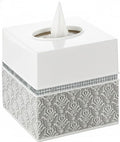 Mirror Damask White & Gray Square Resin Tissue Box Cover with Bottom Slider