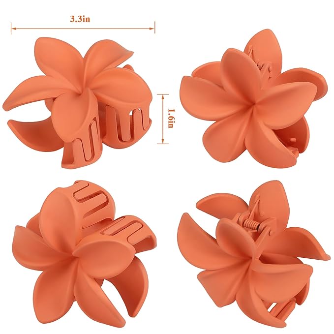 Sisiaipu Flower Hair Clips for Women 6 Pcs Hawaiian Large Claw Clips Plumeria Medium Hair Claw Clips for Thick Thin Hair Hibiscus Tropical Beach Hair Accessories for Women Girls and Girls (Orange)