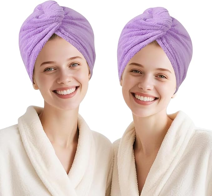Microfiber Hair Drying Towel Wrap for Women, Hair Turbans Towel for Wet Hair,turbie Twist Hair Towels(The Color of the Picture is for Reference only) (Purple,Purple)