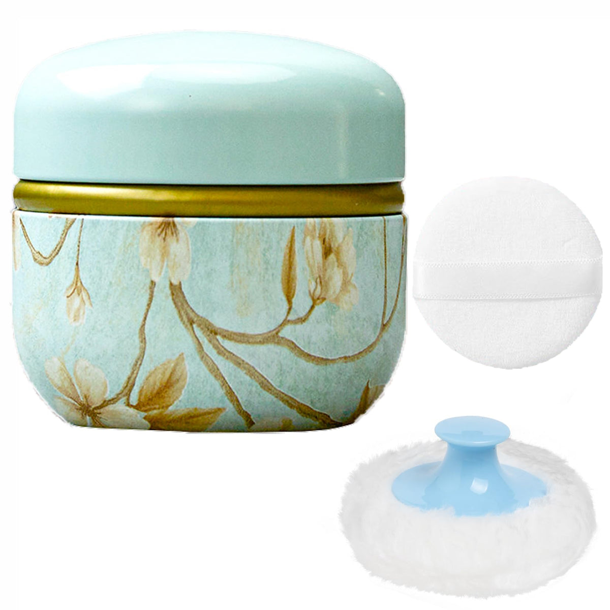 WEMEGA Body Powder Case with Powder Puff Powder Container Tea Box for Baby and Women Powder Puff and Powder Case for Travel (Flower Blooming1)