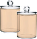 SHJI Peach Puff Qtip Holder Organizer Dispenser Cotton Swabs Cans Plastic Jars with Lid Set 2 Pack Bathroom Storage Canister for Cotton Ball Floss Cotton Pads