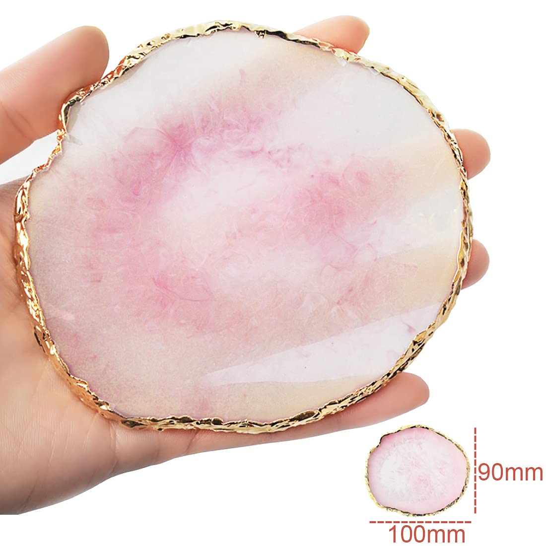 2 Pack Resin Nail Art Palette, Nail Painting Mixed Color Palette, Gilded Edge Nail Gel Color Makeup Display Board Pallet (White+Pink)