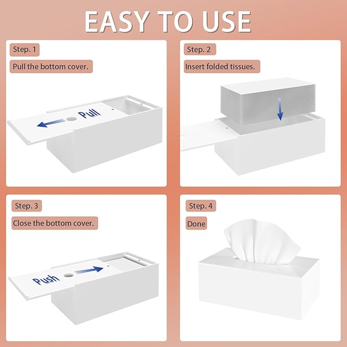 SILUT Tissue Box Cover, Stylish Tissue Box Cover Rectangle, Modern Tissue Box Holder, Facial Tissue Holder for Bathroom, Kitchen Vanity, Countertops, Dressers, Night Stand - Shiny White